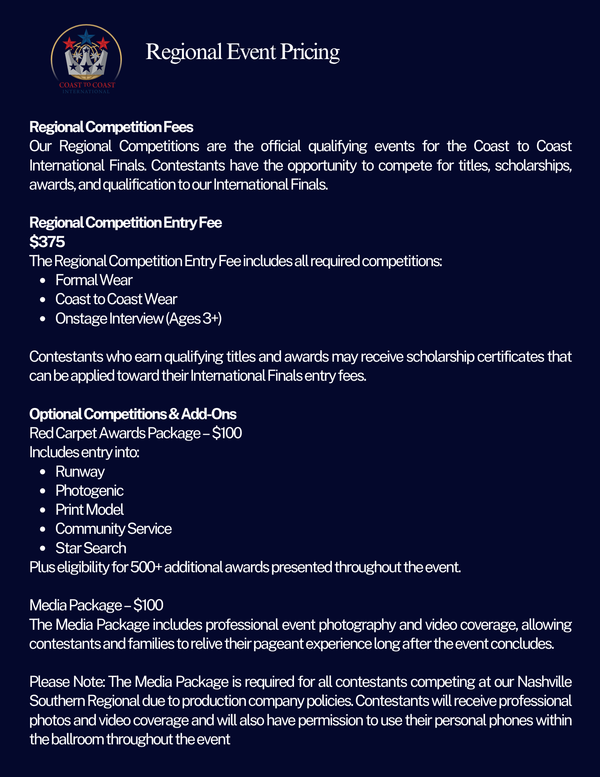 2027 Coast to Coast Regional Pageant Registration